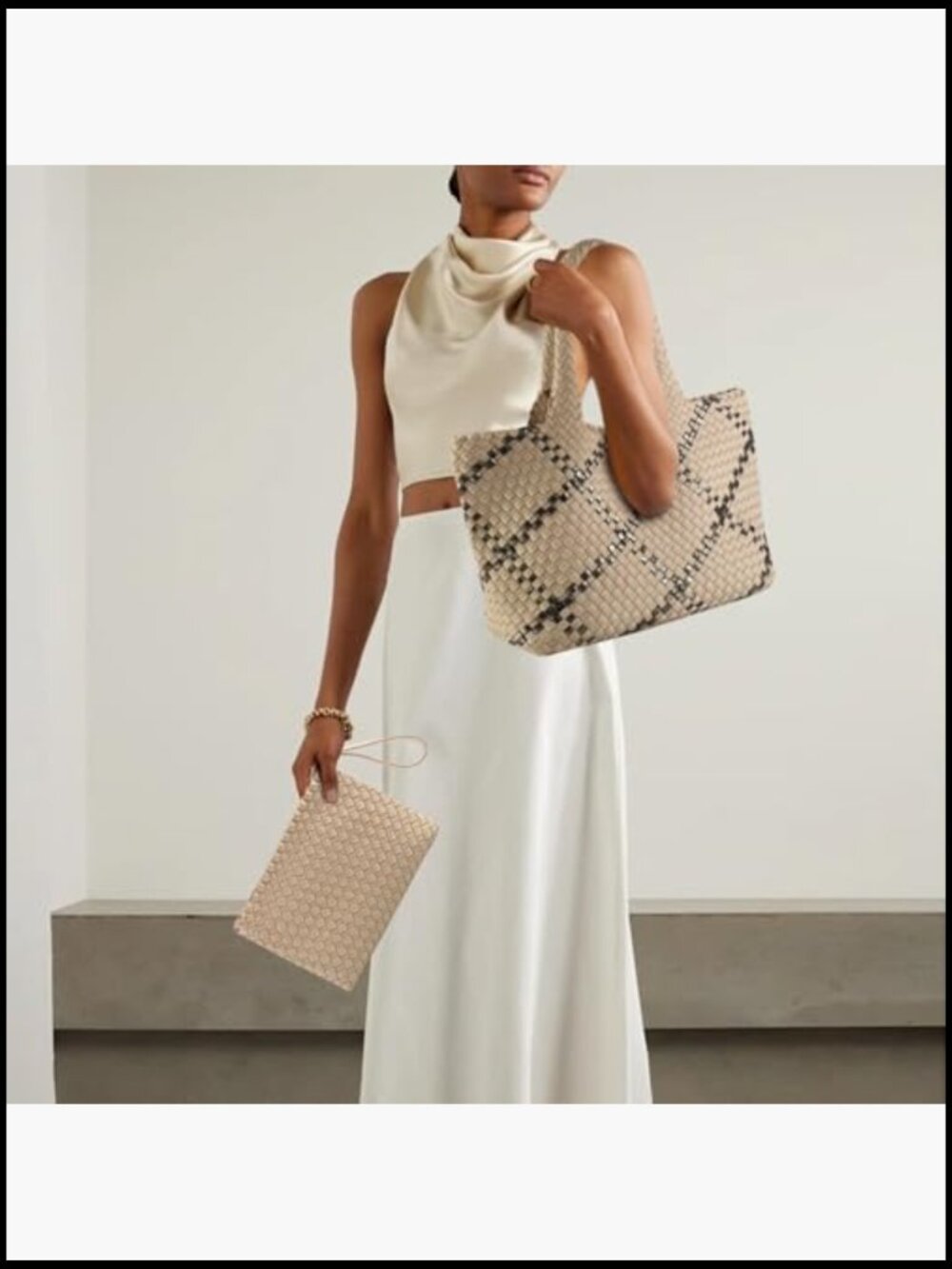Large Neoprene Woven Tote Bag Handmade Hobo Shoulder Retro Vintage Summer Beach - Picture 2 of 6